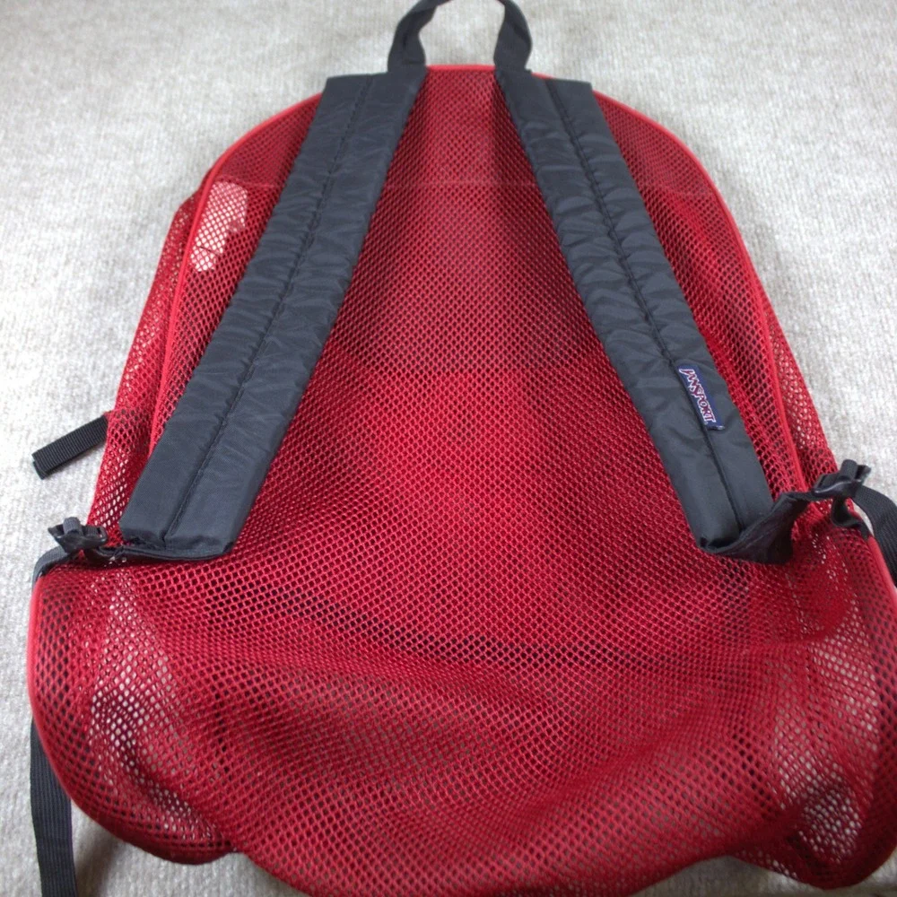 JanSport Mesh Backpack Red School Bag See Through Daypack JS00T69G